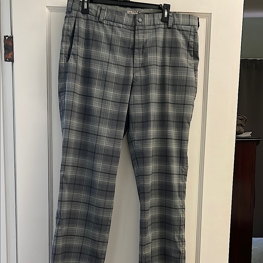 Nike Gulf Gray Dress Pants with Classic Plaid Design. Dri-fit Gulf pants.